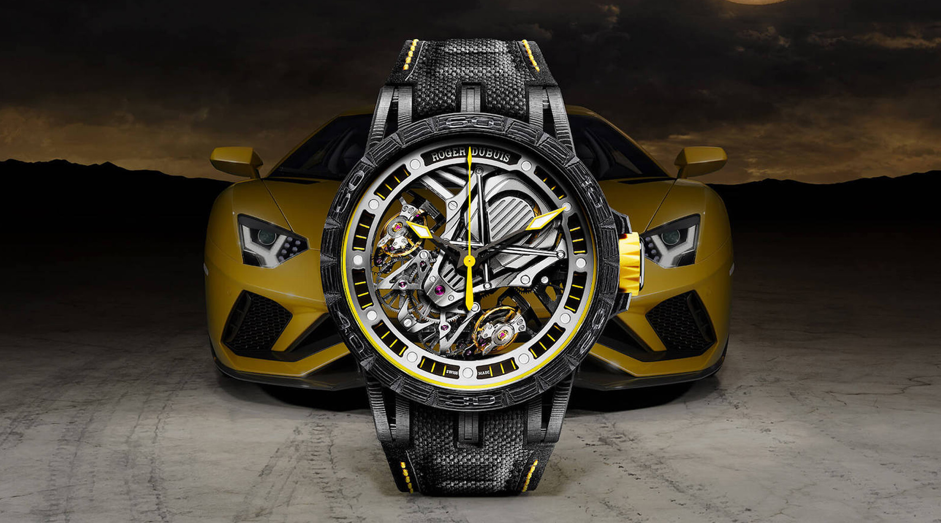 Roger Dubuis Excalibur Aventador S with the car